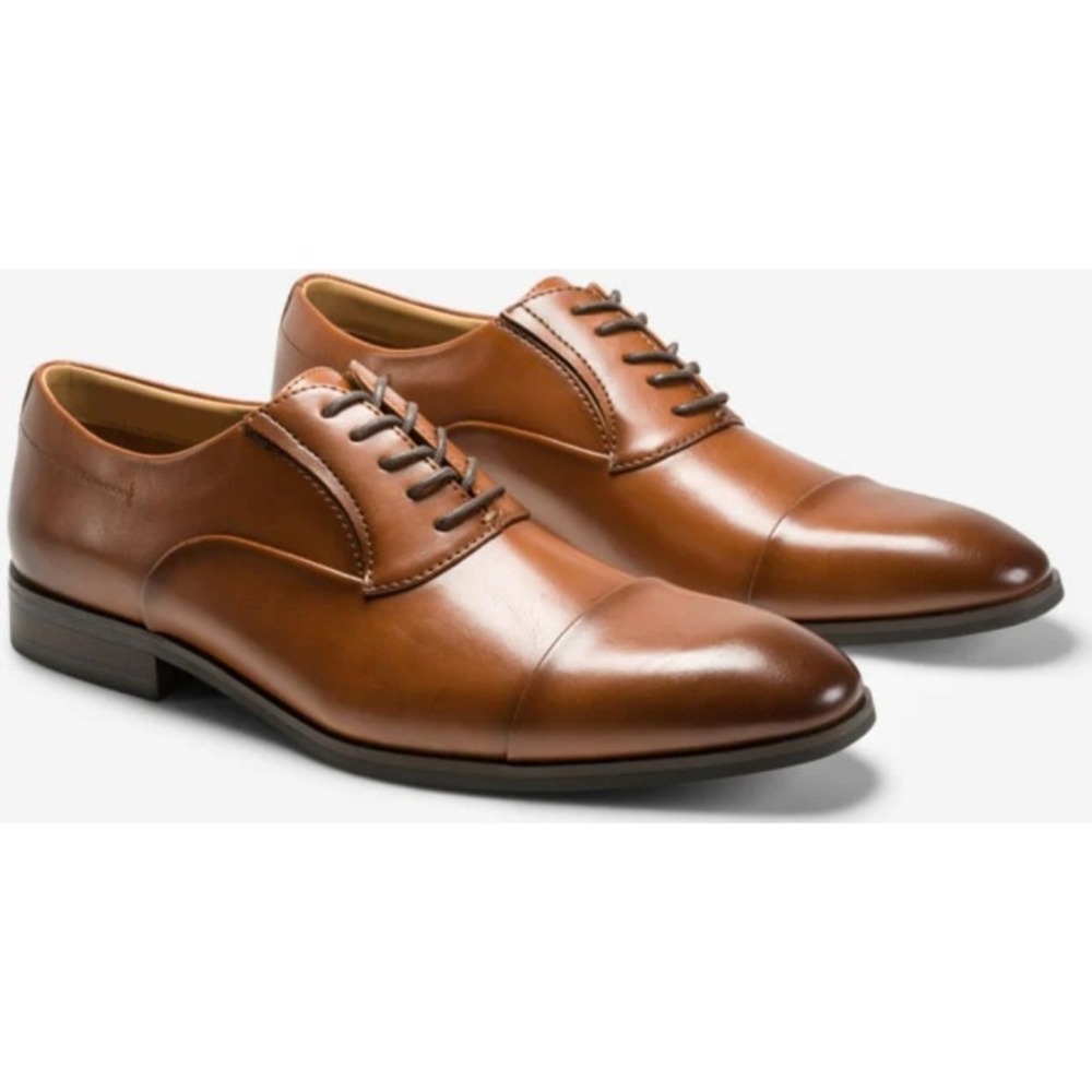 Kenneth Cole New York Mens Sz 10.5M Brown Leather Cap Toe Lace Up Dress Shoes
